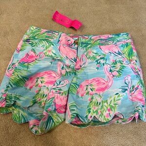 Lilly Pulitzer Pink and Green Bermuda Shorts Flamingo Print